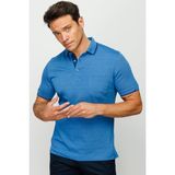 Desen Triko Erkek Polo Yaka Jakarlı T-Shirt Saks - 3XL