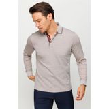 DESEN TRİKO Erkek Polo Yaka Kare Desenli Uzun Kollu Sweatshirt Bej Beden;XL,Renk;Bej dsnNM9449