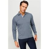 DESEN TRİKO Erkek Polo Yaka Kare Desenli Uzun Kollu Sweatshirt Füme Beden;S,Renk;Füme dsnNM9434