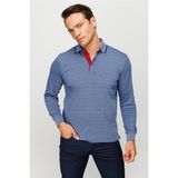 DESEN TRİKO Erkek Polo Yaka Kare Desenli Uzun Kollu Sweatshirt Lacivert Beden;3XL,Renk;Lacivert dsnNM9418