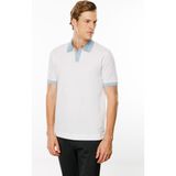 Desen Triko Erkek Polo Yaka Kolu ve Yakası Çizgili T-Shirt Beyaz - 2XL