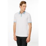 Desen Triko Erkek Polo Yaka Kolu ve Yakası Çizgili T-shirt Beyaz Beden;3XL,Renk;Beyaz