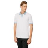 Desen Triko Erkek Polo Yaka Kolu ve Yakası Çizgili T-shirt Beyaz Beden;XL,Renk;Beyaz