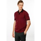Desen Triko Erkek Polo Yaka Kolu ve Yakası Çizgili T-Shirt Bordo - 2XL