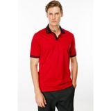 Desen Triko Erkek Polo Yaka Kolu ve Yakası Çizgili T-Shirt Kırmızı - 3XL