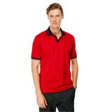 Desen Triko Erkek Polo Yaka Kolu ve Yakası Çizgili T-shirt Kırmızı Beden;2XL,Renk;Kırmızı