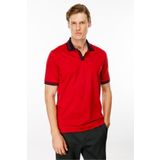 Desen Triko Erkek Polo Yaka Kolu ve Yakası Çizgili T-shirt Kırmızı Beden;3XL,Renk;Kırmızı