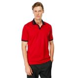 Desen Triko Erkek Polo Yaka Kolu ve Yakası Çizgili T-shirt Kırmızı Beden;M,Renk;Kırmızı