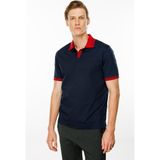 Desen Triko Erkek Polo Yaka Kolu ve Yakası Çizgili T-Shirt Lacivert - 2XL
