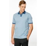 Desen Triko Erkek Polo Yaka Kolu ve Yakası Çizgili T-Shirt Mavi - 3XL