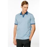 Desen Triko Erkek Polo Yaka Kolu ve Yakası Çizgili T-shirt Mavi Beden;4XL,Renk;Mavi