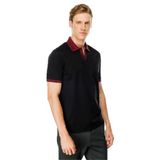 Desen Triko Erkek Polo Yaka Kolu ve Yakası Çizgili T-shirt Siyah Beden;2XL,Renk;Siyah