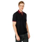 Desen Triko Erkek Polo Yaka Kolu ve Yakası Çizgili T-shirt Siyah Beden;3XL,Renk;Siyah