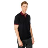 Desen Triko Erkek Polo Yaka Kolu ve Yakası Çizgili T-shirt Siyah Beden;XL,Renk;Siyah