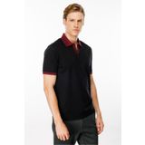 Desen Triko Erkek Polo Yaka Kolu ve Yakası Çizgili T-shirt Siyah