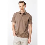 Desen Triko Erkek Polo Yaka Merserize T-Shirt A.kahve - Açık Kahverengi - 3XL