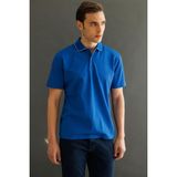 Desen Triko Erkek Polo Yaka Merserize T-Shirt A.saks - Açık Saks - 2XL