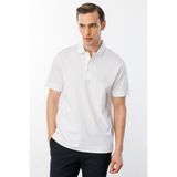 Desen Triko Erkek Polo Yaka Merserize T-Shirt Beyaz - 2XL