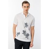 Desen Triko Erkek Polo Yaka Merserize T-shirt Beyaz