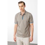 Desen Triko Erkek Polo Yaka Merserize T-shirt Gri