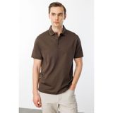 Desen Triko Erkek Polo Yaka Merserize T-Shirt K.kahve - Koyu Kahverengi