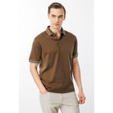 Desen Triko Erkek Polo Yaka Merserize T-shirt Kahve