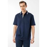 Desen Triko Erkek Polo Yaka Merserize T-Shirt Lacivert_3 - 3XL