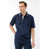 Desen Triko Erkek Polo Yaka Merserize T-shirt Lacivert_3