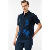 Desen Triko Erkek Polo Yaka Merserize T-Shirt Lacivert_6
