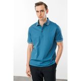 Desen Triko Erkek Polo Yaka Merserize T-Shirt Petrol - XL