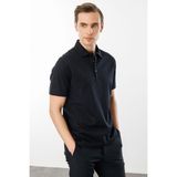 Desen Triko Erkek Polo Yaka Merserize T-Shirt Siyah - 2XL