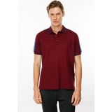 Desen Triko Erkek Polo Yaka Omuzu Şeritli T-Shirt Bordo