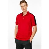 Desen Triko Erkek Polo Yaka Omuzu Şeritli T-Shirt Kırmızı - 2XL