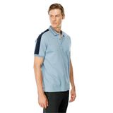 Desen Triko Erkek Polo Yaka Omuzu Şeritli T-shirt Mavi Beden;L,Renk;Mavi