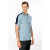 Desen Triko Erkek Polo Yaka Omuzu Şeritli T-shirt Mavi Beden;M,Renk;Mavi