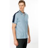 Desen Triko Erkek Polo Yaka Omuzu Şeritli T-Shirt Mavi