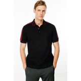 Desen Triko Erkek Polo Yaka Omuzu Şeritli T-Shirt Siyah - 2XL