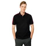 Desen Triko Erkek Polo Yaka Omuzu Şeritli T-shirt Siyah Beden;L,Renk;Siyah
