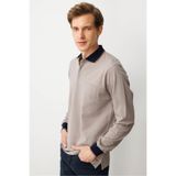 Desen Triko Erkek Polo Yaka Pike Dokuma Sweatshirt Bej