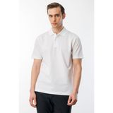 Desen Triko Erkek Polo Yaka Pike Merserize T-Shirt Beyaz - 2XL
