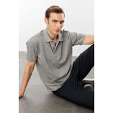 Desen Triko Erkek Polo Yaka Pike Merserize T-Shirt Gri Melanj