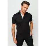 Desen Triko Erkek Polo Yaka T-Shirt 23301 Siyah XXXL