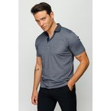 Desen Triko Erkek Polo Yaka T-Shirt Füme - 3XL