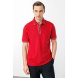 Desen Triko Erkek Polo Yaka T-Shirt Kırmızı - 4XL
