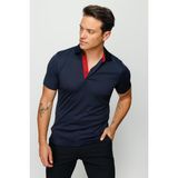 Desen Triko Erkek Polo Yaka T-Shirt Lacivert - 3XL
