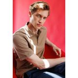 Desen Triko Erkek Polo Yaka T-Shirt Taba - XL