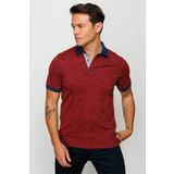 Desen Triko Erkek Polo Yaka Tüy Desenli T-Shirt 23825 Bordo 4XL