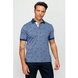 Desen Triko Erkek Polo Yaka Tüy Desenli T-Shirt 23825 Lacivert XXXL