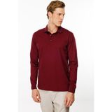 Desen Triko Erkek Polo Yaka Uzun Kollu Sweatshirt Bordo - XL