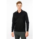Desen Triko Erkek Polo Yaka Uzun Kollu Sweatshirt Siyah Beden;3XL,Renk;Siyah